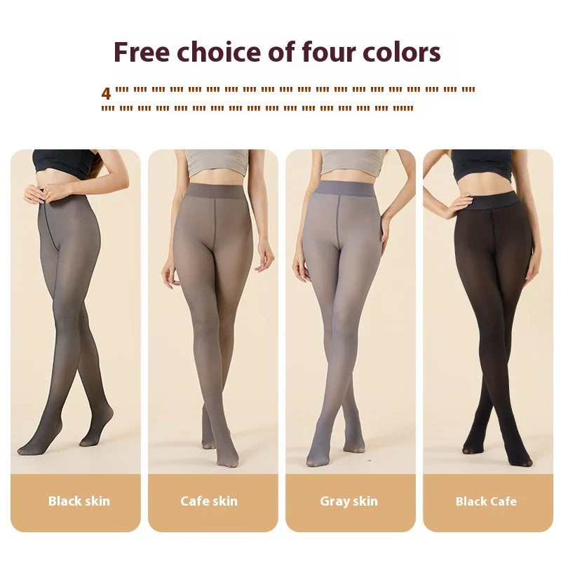 Padded Thickened Pantyhose Girl Outer Wear Fake Translucent Meat Extra Large Size One Word Crotch Bottoms Warm Women Bare Legs